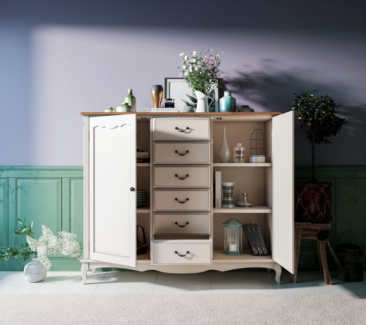 Комод «Leontina» с шестью ящиками и дверками