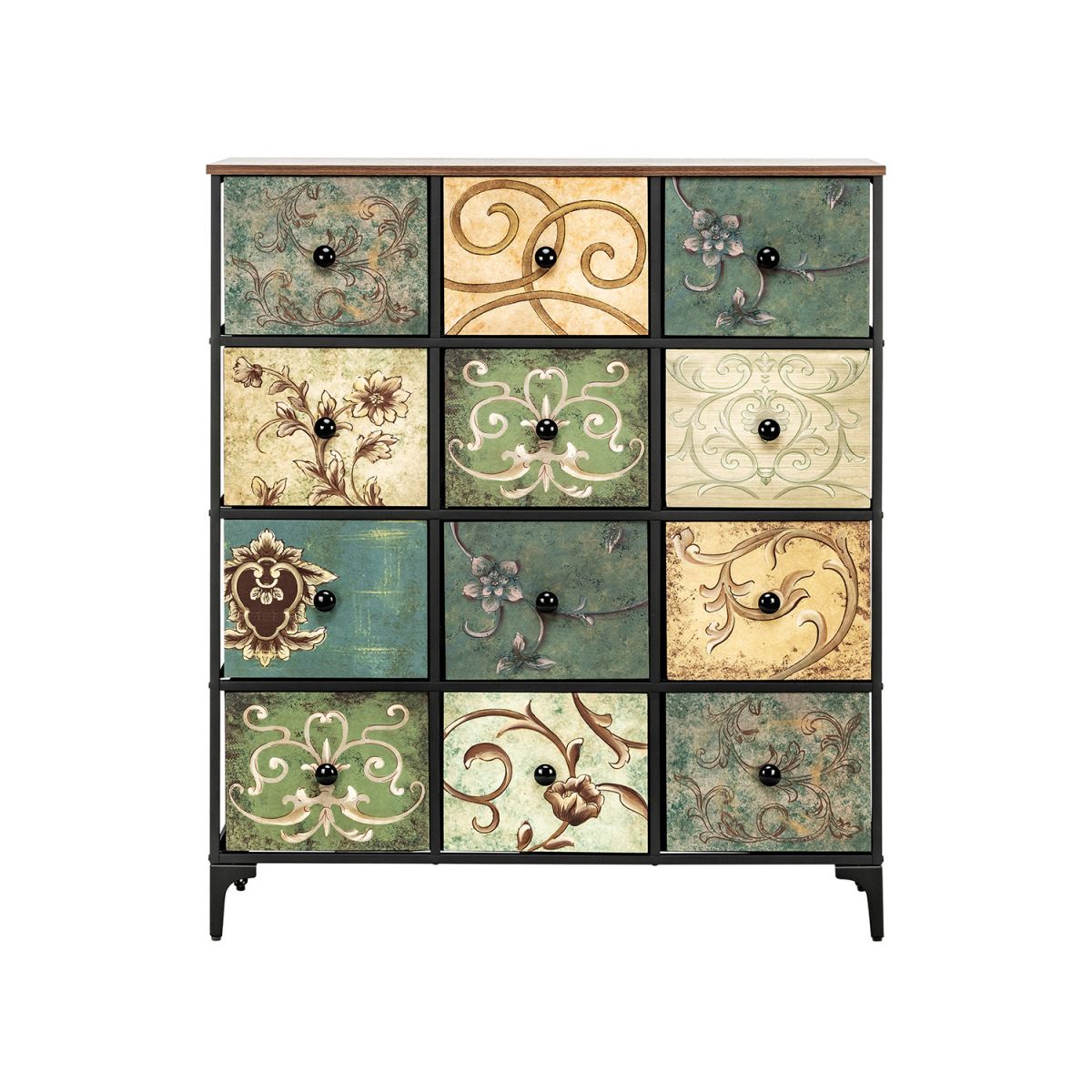 Комод Leset Лунет 12 ящ., Чёрный, Мульти зеленый Коричневый