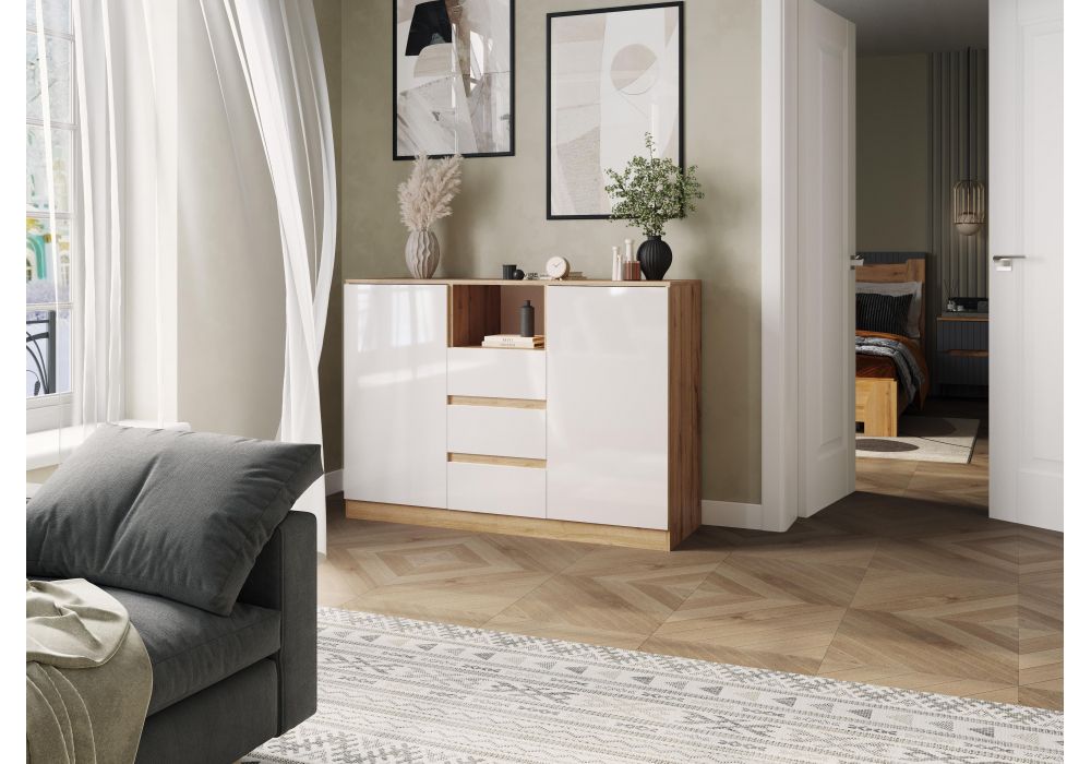 Комод Маллоу-2 дуб вотан - белый глянец