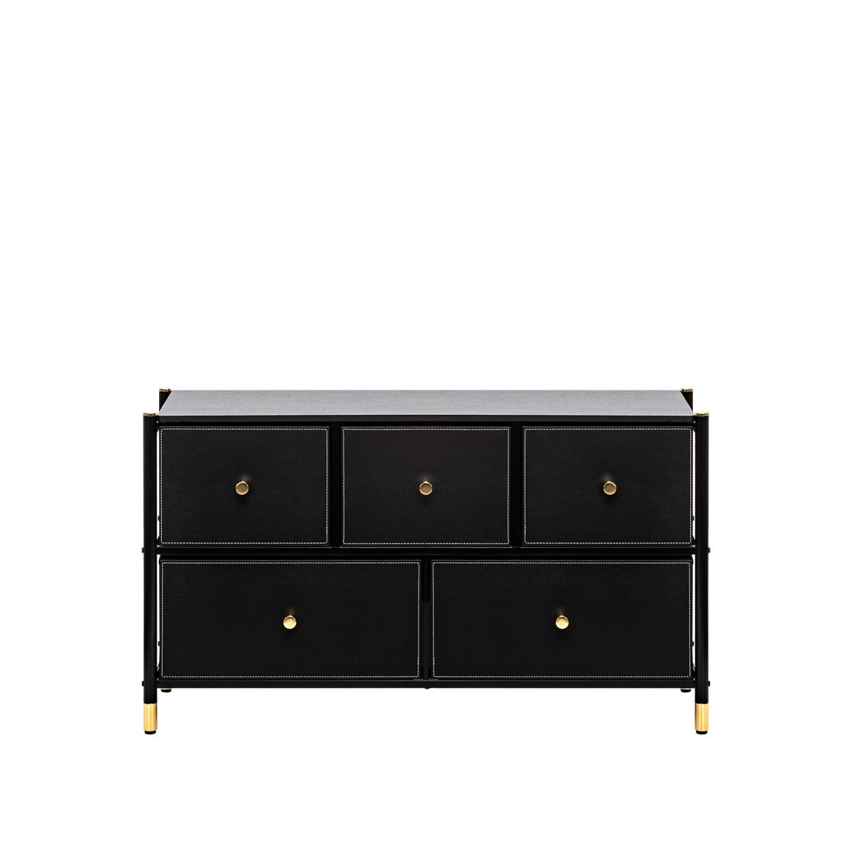 Комод Нирита-Хайди широкий 5 ящиков, Черный, Черный, Черный