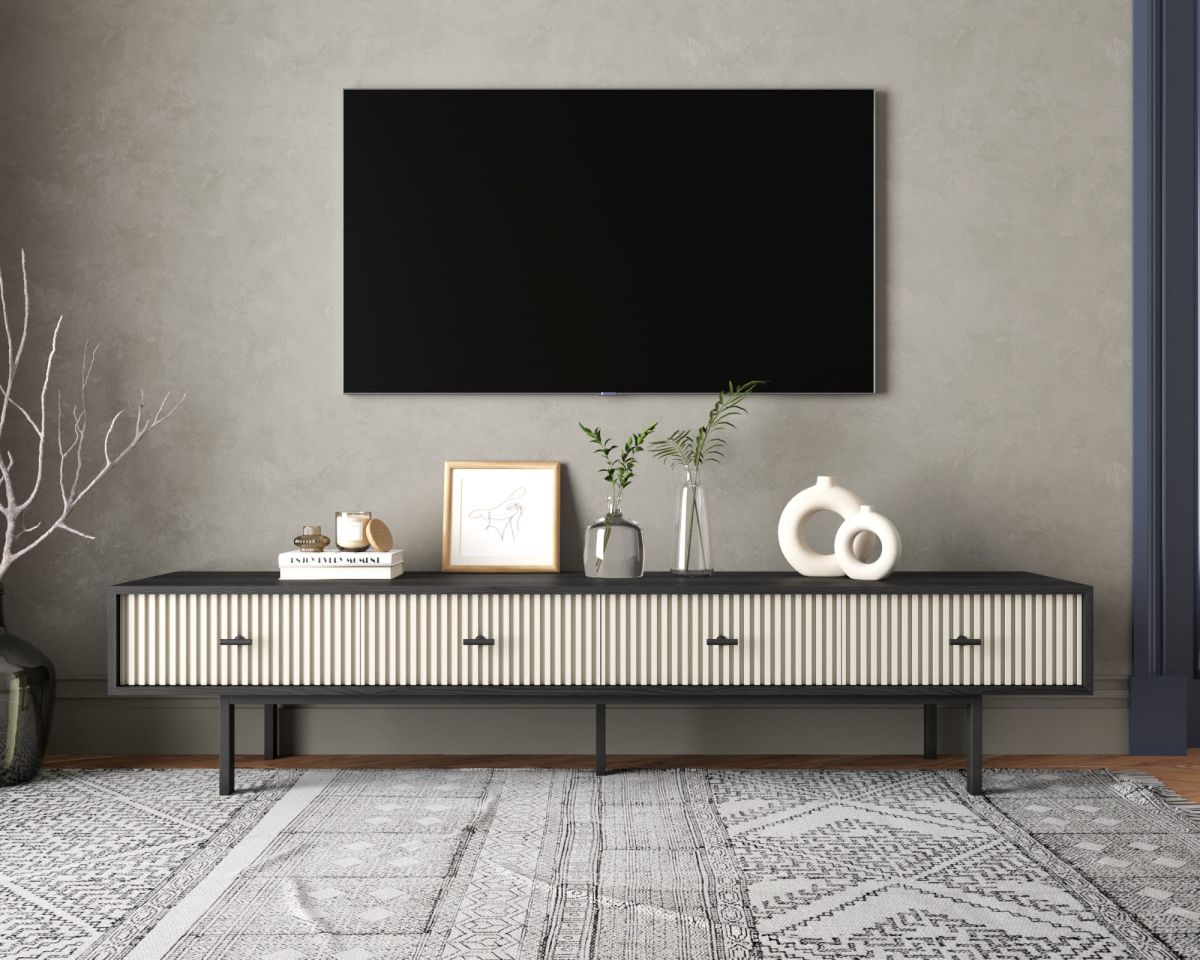 Комод с четырьмя ящиками под TV "Emerson" арт EM06-milky-L