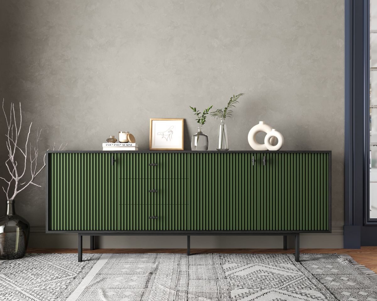 Комод с тремя дверками и тремя ящиками "Emerson" арт EM07-green-L