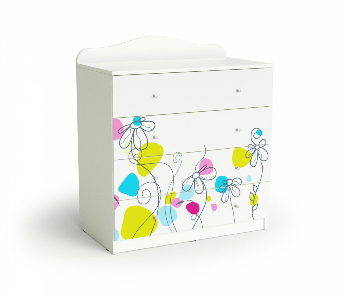 Комод "Цветы", Белый шёлк