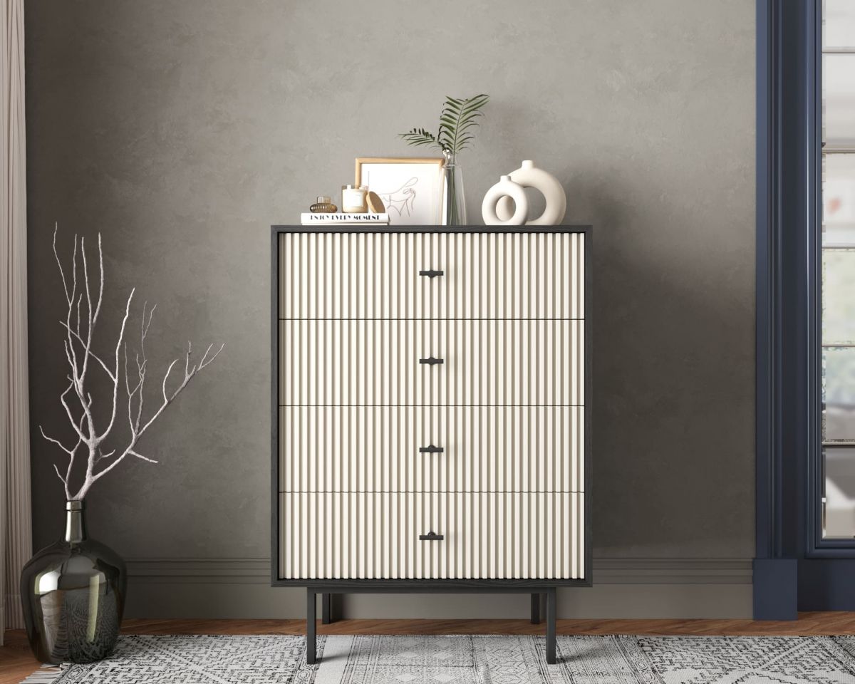 Комод вертикальный с четырьмя ящиками "Emerson" арт EM18-milky-L