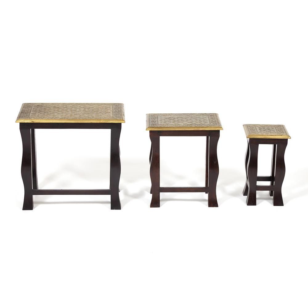 Комплект 3 столика Secret De Maison BRAHMA ( mod. ND-009) дерево манго-латунная чеканка, 56х36х50, 4