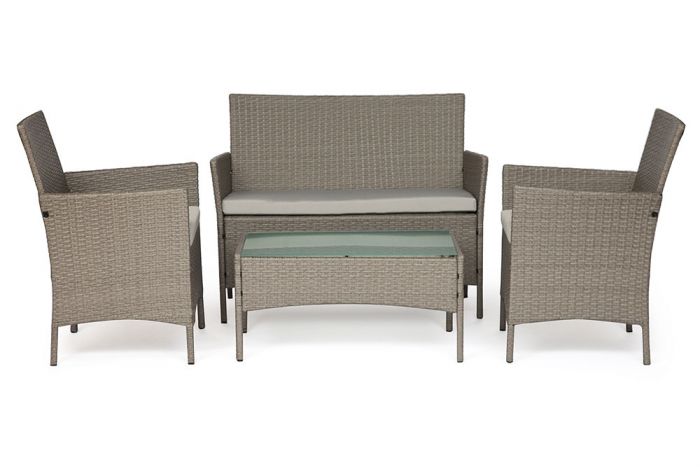 Лаундж сет (диван+2кресла+столик+подушки) (mod. 210013 А) пластиковый ротанг, 108х62х83см-60х62х83см-80х48х39см, серый, ткань: DB-11 светло-серый