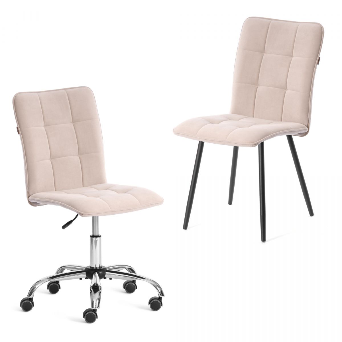 Комплект кресло + стул Bari LT, флок , бежевый-черный, 7, 41х55х89 см