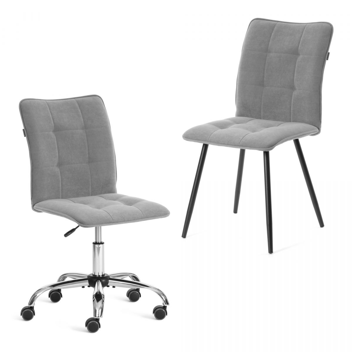 Комплект кресло + стул Bari LT, флок , серый-черный, 29, 41х55х89 см