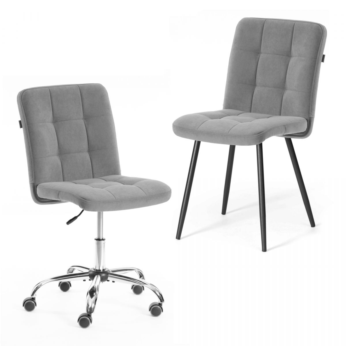 Комплект кресло + стул Medeo LT, флок , серый-черный, 29, 45х56х89 см