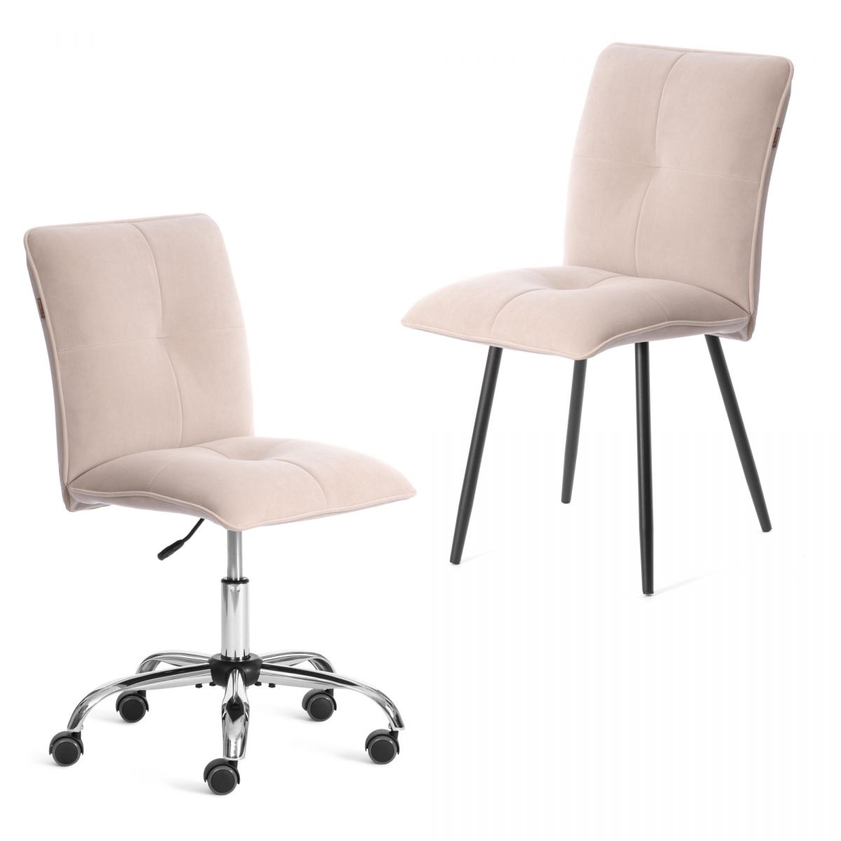 Комплект кресло + стул Sweet LT, флок , бежевый-черный, 7, 41х55х88 см