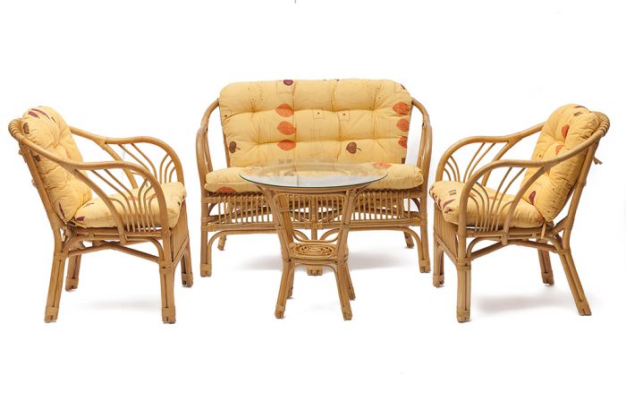 КОМПЛЕКТ " NEW BOGOTA " ( диван + 2 кресла + стол со стеклом ) ротанг, кр:61х67х78,5см, дв:108х66х78,5см, ст:D60х56,5см, Honey (мед)