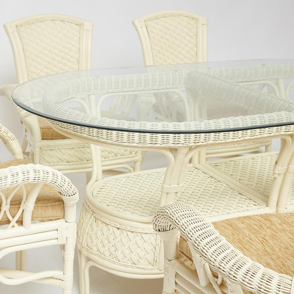 Комплект обеденный "ANDREA GRAND" (стол со стеклом+6 кресел+ подушки) TCH White (белый), Ткань рубчи