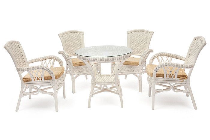 Комплект обеденный "ANDREA" ( стол + 4 кресла ) TCH White (белый), Ткань рубчик, цвет кремовый