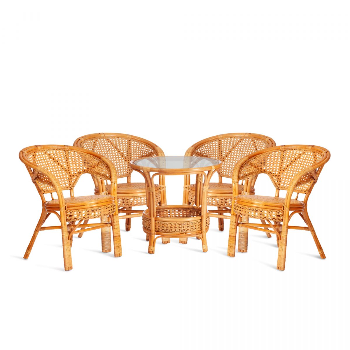 Комплект "PELANGI" 02-15 ( стол со стеклом + 4 кресла ) [без подушек] ротанг, кресло 65х65х77см, ст