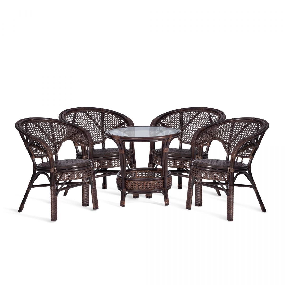 Комплект "PELANGI" 02-15 ( стол со стеклом + 4 кресла ) [без подушек] ротанг, кресло 65х65х77см, ст