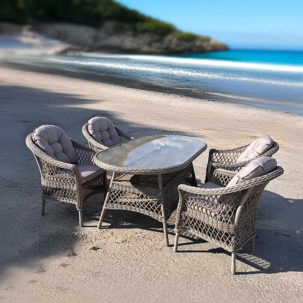 Комплект плетеной мебели T217-LV-217 Beige (4+1) с подушками в комплекте