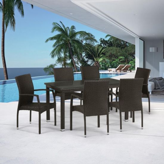 Комплект плетеной мебели T256A-YC379A-W53 Brown (6+1) + подушкина стульях