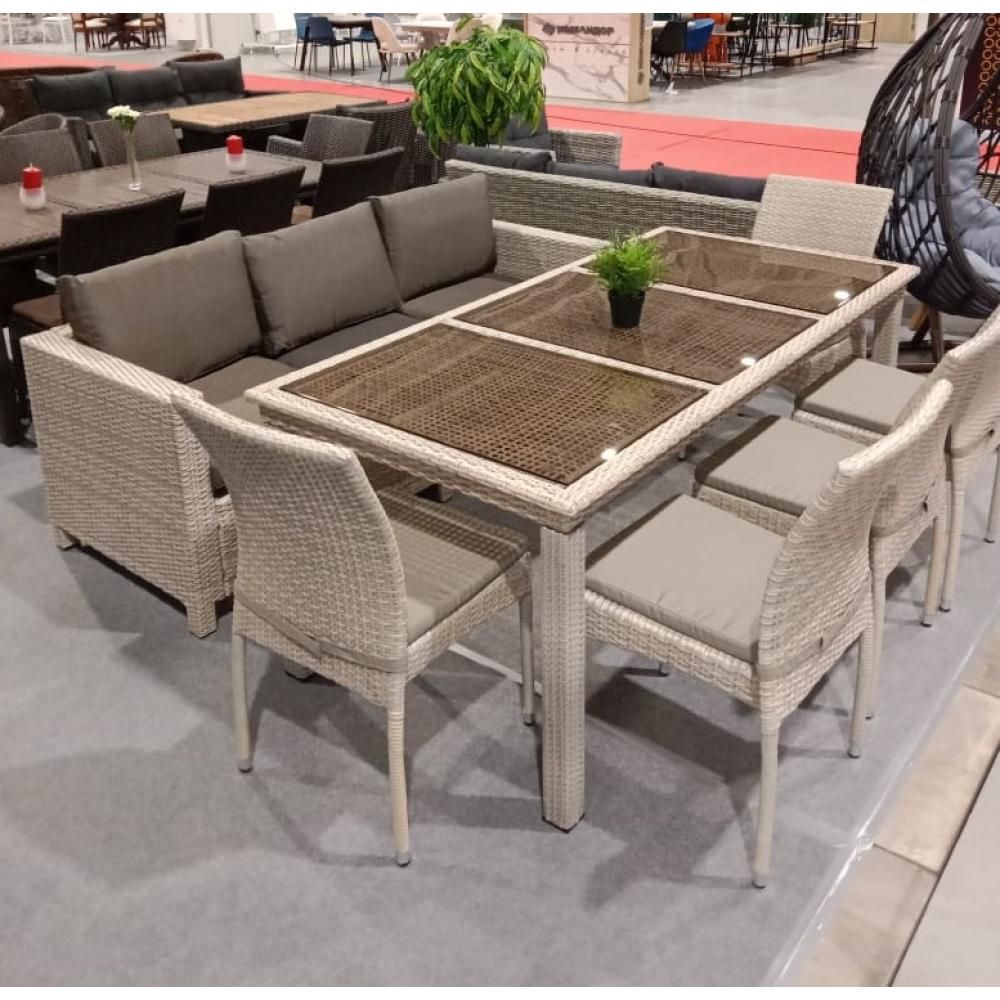 Комплект плетеной мебели T365-S65-Y380C-W85 8PCS Latte (8+1) + подушки