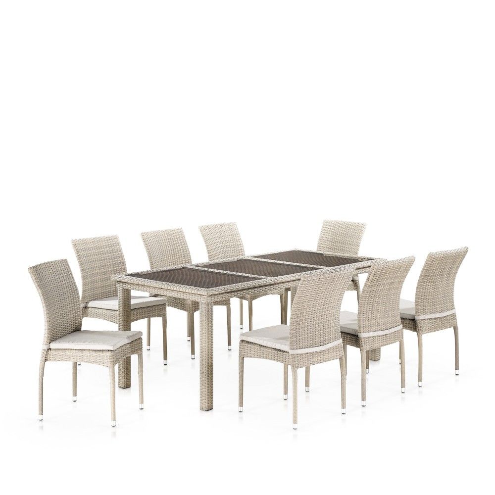 Комплект плетеной мебели T365-Y380C-W85 Latte (8+1) + подушки