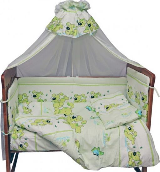Комплект в детскую кроватку из 7 предметов "Дружок" (зеленый)