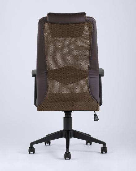 УТ000001933 | Компьютерное кресло | TopChairs Studio офисное коричневое в обивке из экокожи и текстиля с сеткой