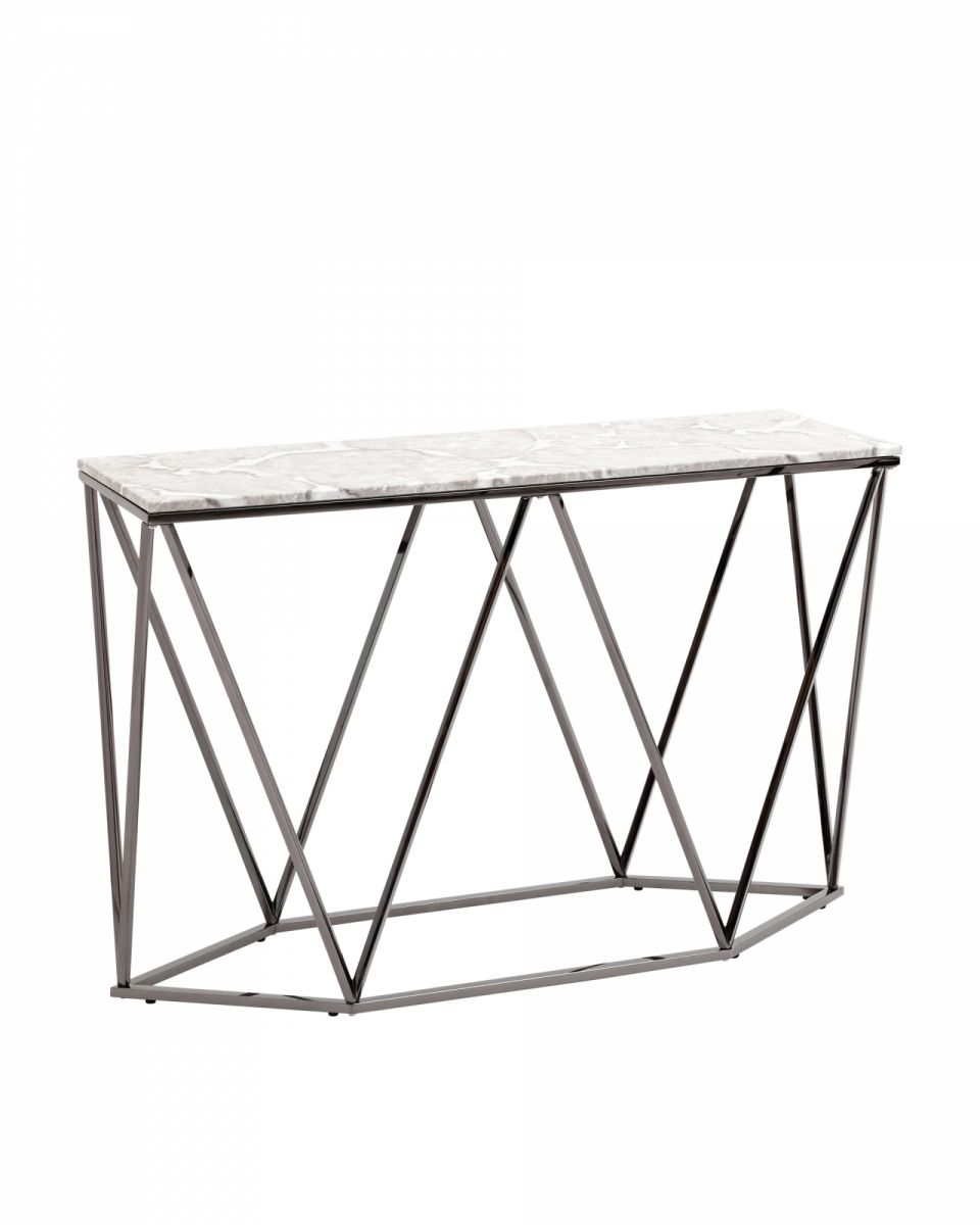 Консоль Авалон 122х41 серый мрамор сталь темный хром