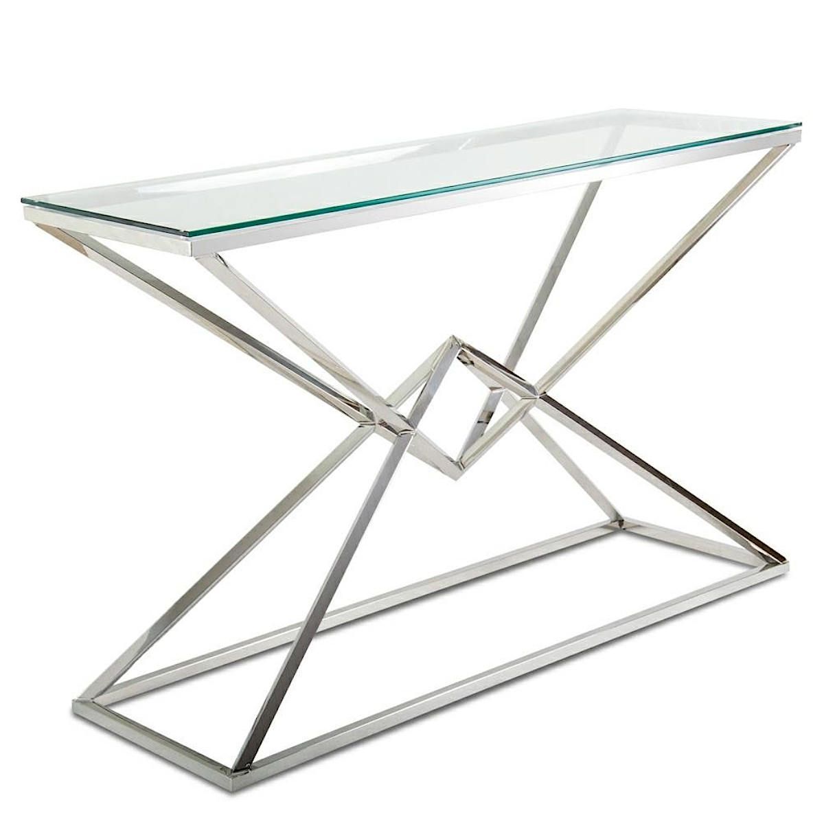Консольный столик стеклянный 120X40X78, основание нержавеющая сталь хром BS-1000
