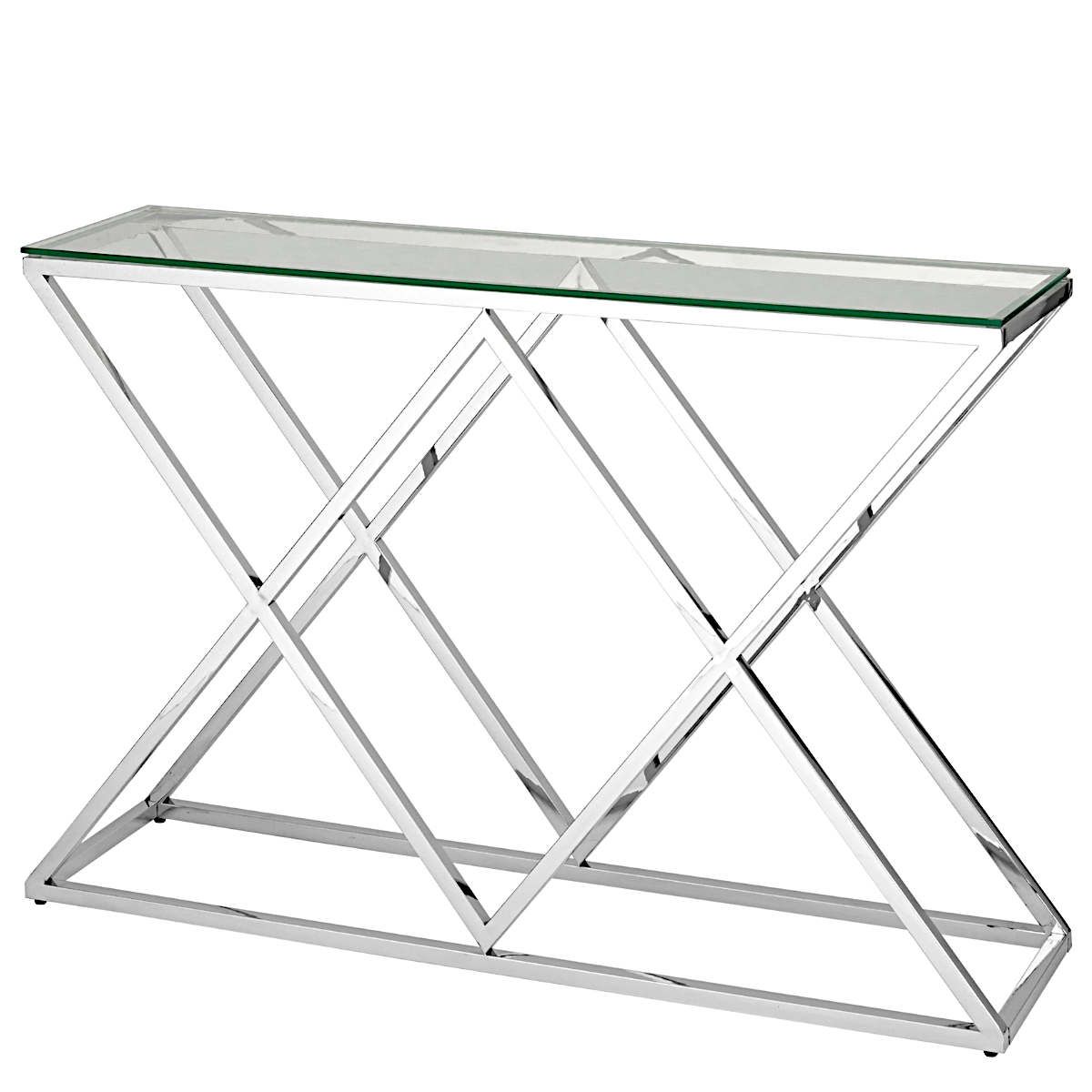 Консольный столик стеклянный прозрачный 120X40, основание нержавеющая сталь хром BS-06