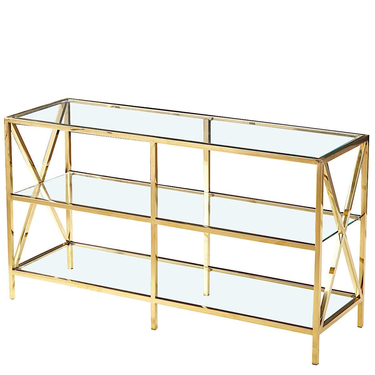 Консольный столик стеклянный прозрачный 140X45, основание нержавеющая сталь золото MC-01