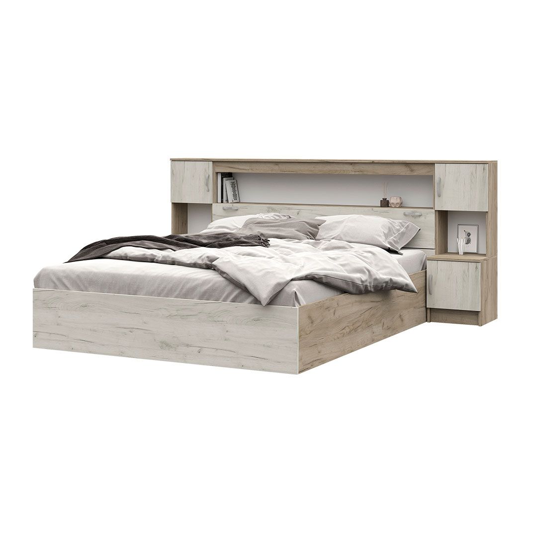 КР 552 Бася ЛДСП кровать с закроватным модулем дуб крафт серый-дуб крафт белый