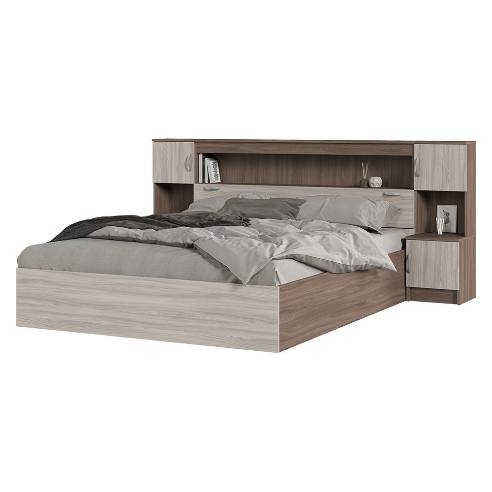 КР 552 Бася ЛДСП кровать с закроватным модулем шимо темный-шимо светлый