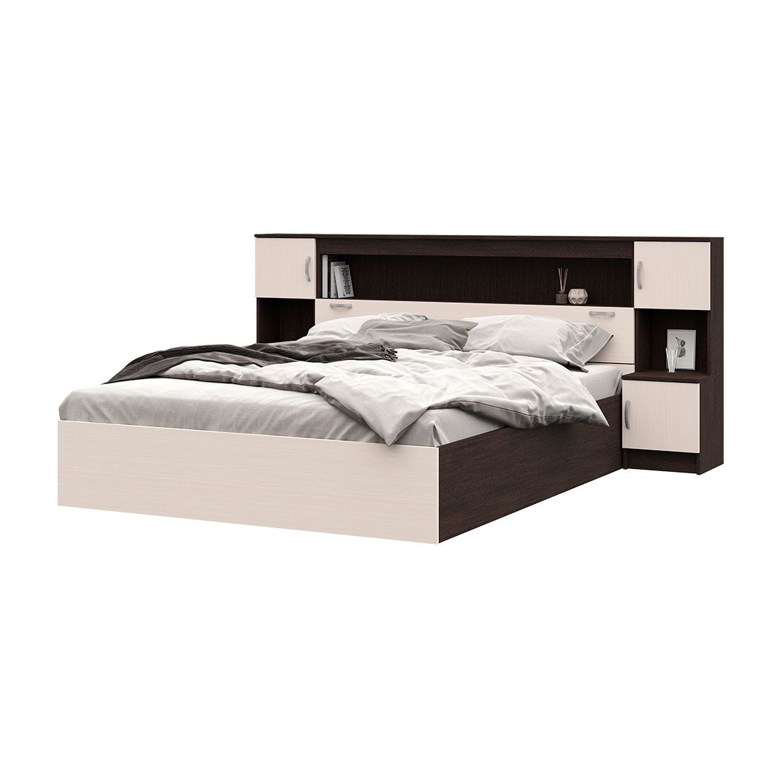 КР 552 Бася ЛДСП кровать с закроватным модулем венге-белфорт