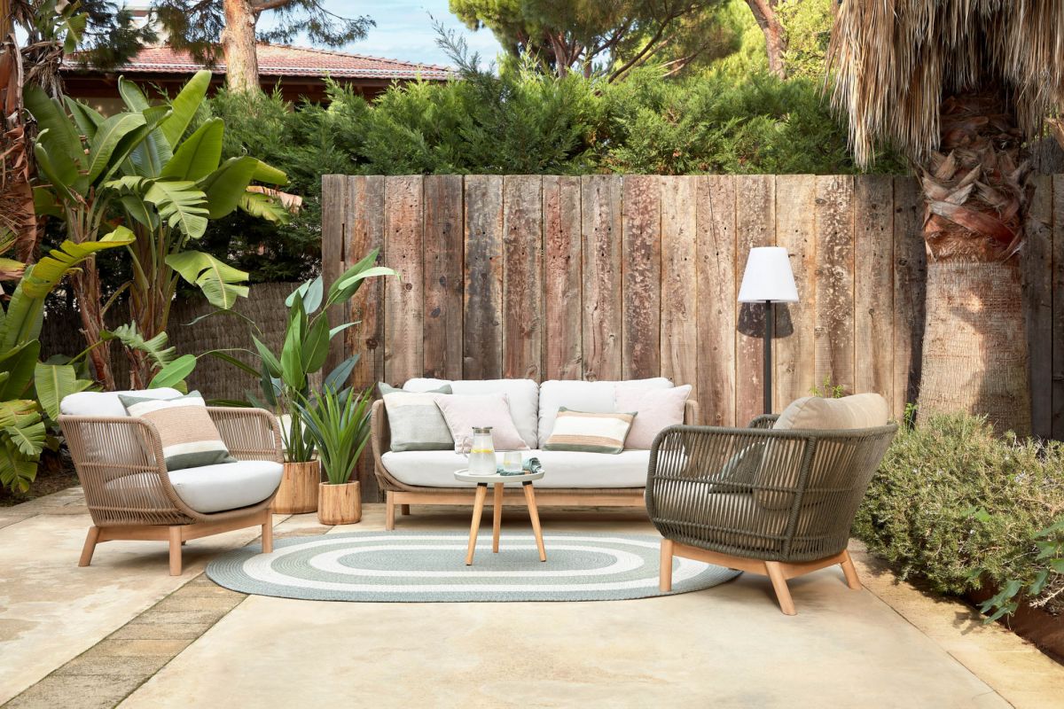 Кресло Catalina из зеленой веревки и массива акации