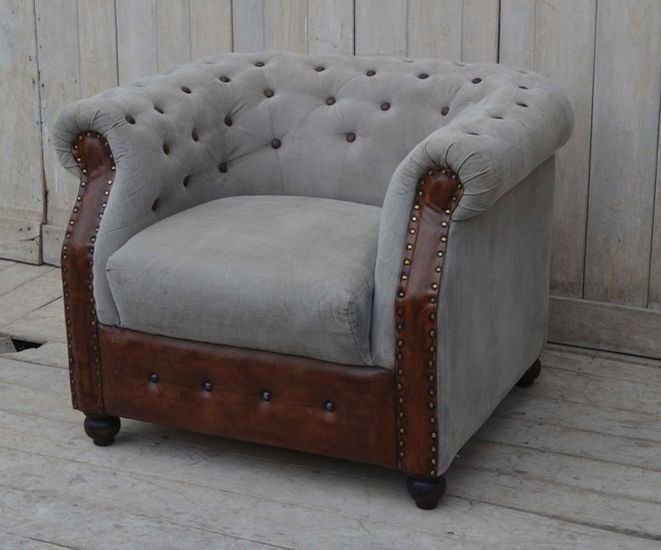 Кресло Secret De Maison CHELSEY ( mod. M-6696 ) кожа буйвола - ткань, 70х91х82см, коричневый, ткань: винтаж