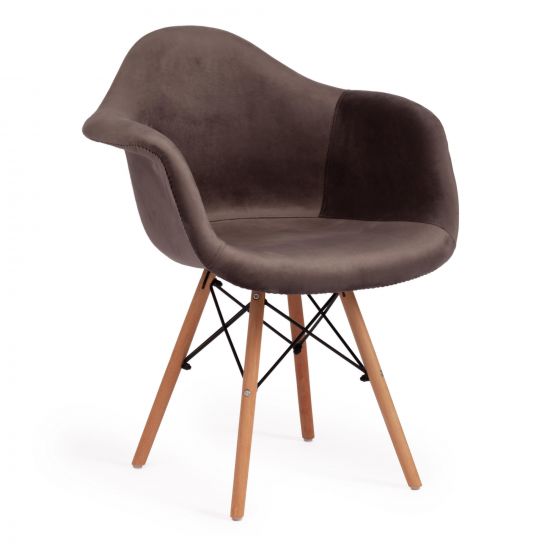 Кресло CINDY SOFT (EAMES) (mod. 101) - 1 шт. в упаковке дерево береза-металл-мягкое сиденье-ткань, 61 х 60 х 80 см , серый (HLR 24)-натуральный