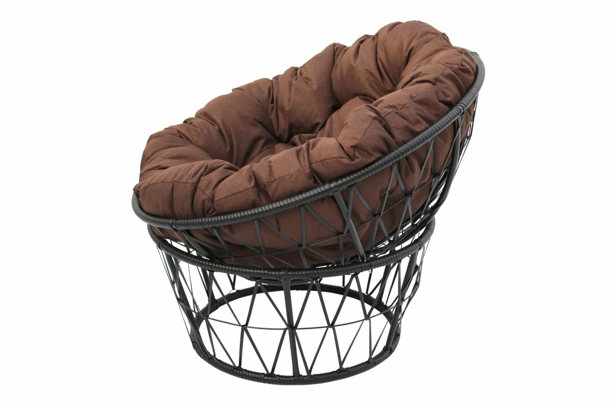 Кресло для отдыха Папасан арт.CN7033-MT 1уп, ротанг искусст (черный, подушка коричневая) (М)