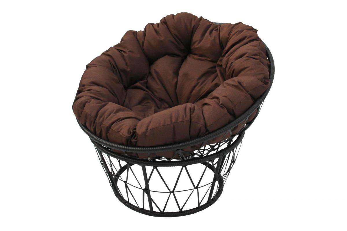 Кресло для отдыха Папасан арт.D7033-MT 1уп, ротанг искусст (черный, подушка коричневая) (М)