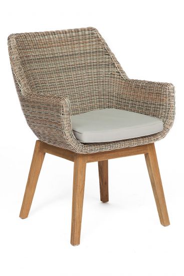 Кресло Secret De Maison Uranium с подушкой, дерево тик, искусственный ротанг, 60х63х84см, натуральный серый