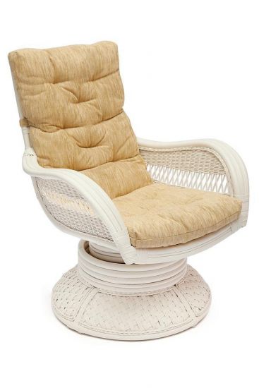 Кресло-качалка "ANDREA Relax Medium" -с подушкой- TCH White (белый), Ткань рубчик, цвет кремовый