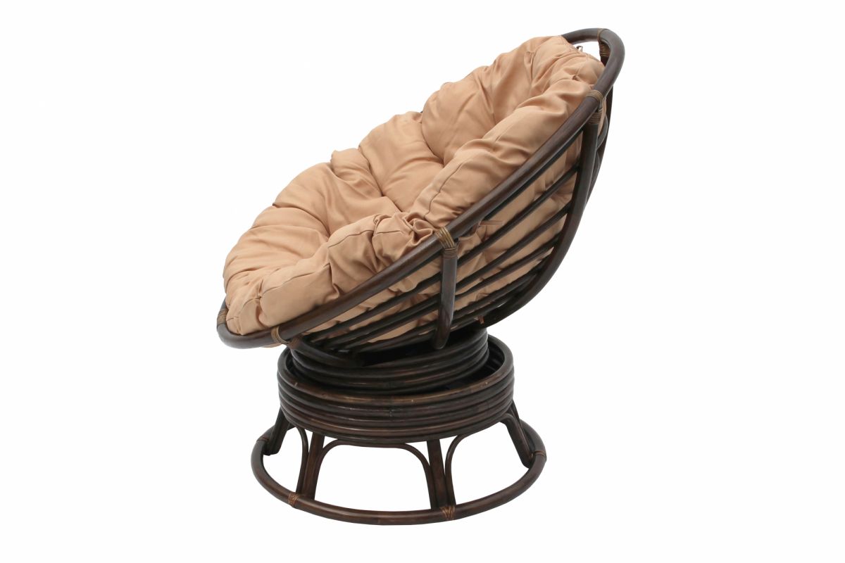 Кресло -качалка вращающееся Папасан Roker D110 арт.CV-18C (каркас коньячн. 2 части, подушка беж.)