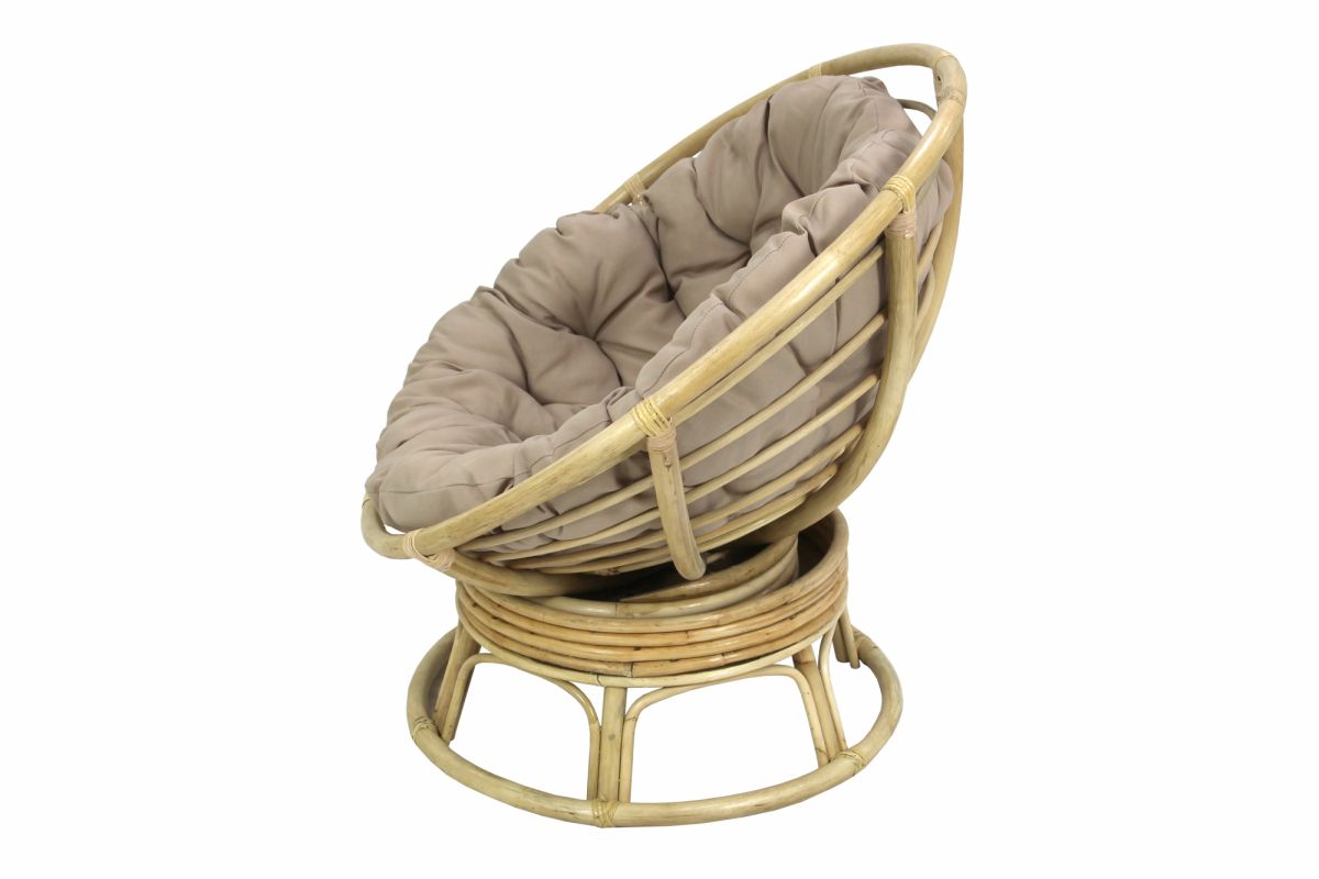 Кресло -качалка вращающееся Папасан Roker D110 арт.CV-18H (каркас медовый 2 части, подушка беж)