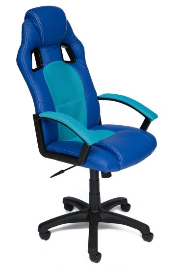 Кресло DRIVER кож-зам-ткань, синий-голубой, 36-39-23