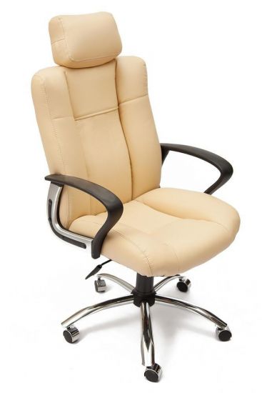 Кресло OXFORD хром кож-зам, бежевый-бежевый перфорированный, 36-34-36-34-06