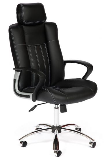 Кресло OXFORD хром кож-зам, черный-черный перфорированный, 36-6-36-6-06