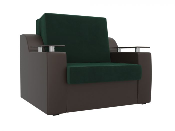 106502 Кресло-кровать Сенатор 80 | Велюр | Экокожа | зеленый | коричневый