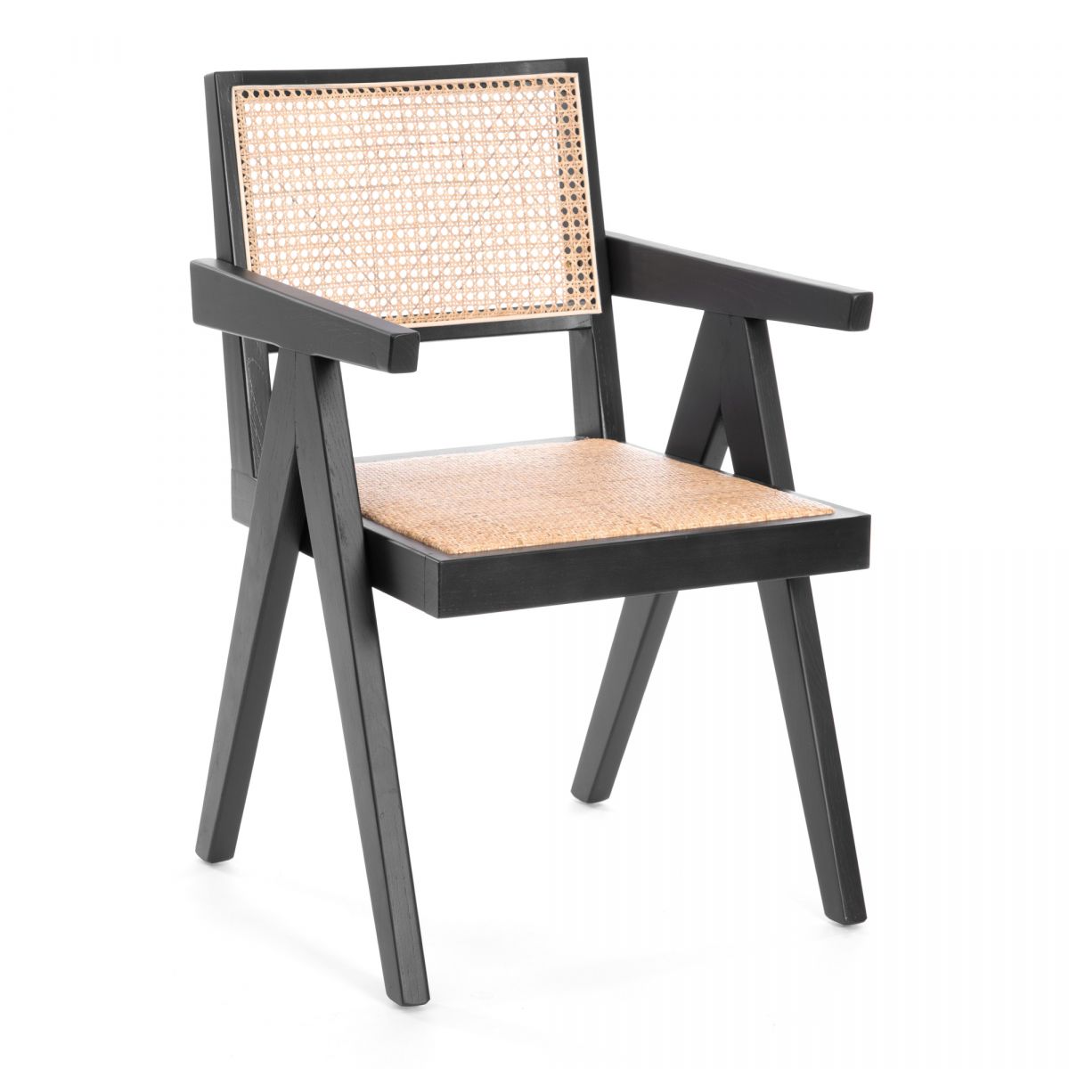 Кресло LOKI дерево вяз-ротанг, черный, 50х50х84 см