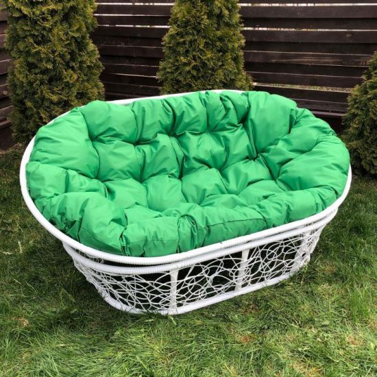 Кресло Mamasan, цвет плетения белый, цвет подушки зеленый