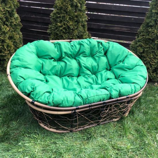 Кресло Mamasan, цвет плетения светло-коричневый, цвет подушки зеленый