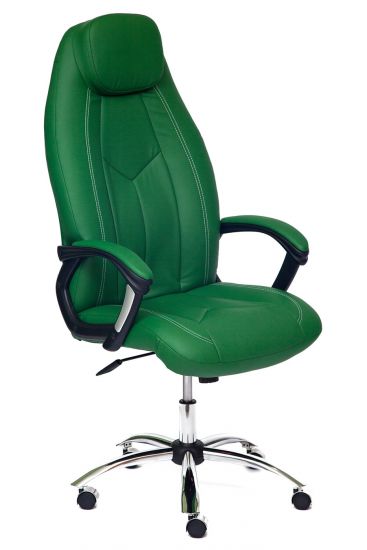 Кресло BOSS люкс (хром) кож-зам, зеленый-зеленый перфорированный, 36-001-36-001-06