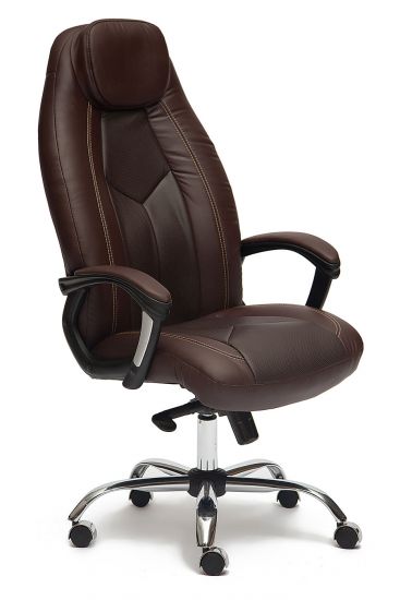 Кресло BOSS люкс (хром) кож-зам, коричневый-коричневый перфорированный, 2 TONE-2 TONE -06